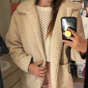 Forever 21 White Cream Teddy Coat Jacket size M
